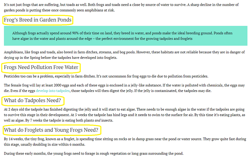 frog post subheadings