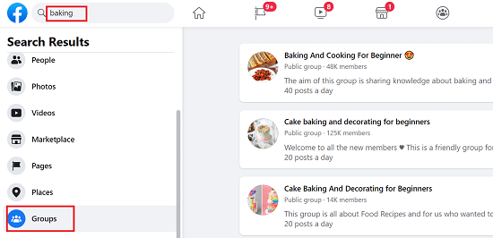 find groups on Facebook